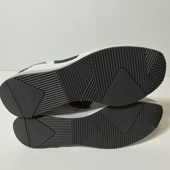 Michael Kors Crista Silver White Mixed Media Wedge Sneakers Glitter Women’s 9.5 - Picture 10 of 12